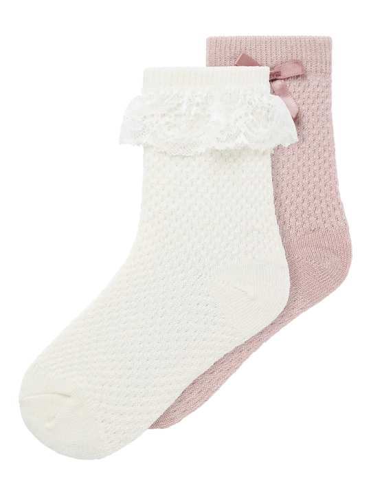 name it mini WOOL WAKMA STRUCTURE 2PK SOCK - Snow White - Torgunns Barneklær AS