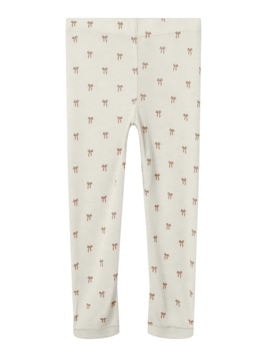 Lil' Atelier Mini WOOL NALU SLIM LEGGING - Turtledove Melange | Bow - Torgunns Barneklær AS