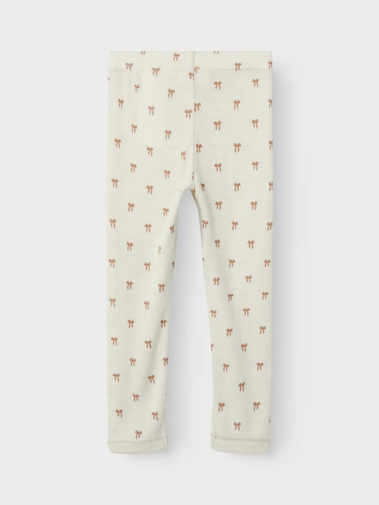 Lil' Atelier Mini WOOL NALU SLIM LEGGING - Turtledove Melange | Bow - Torgunns Barneklær AS