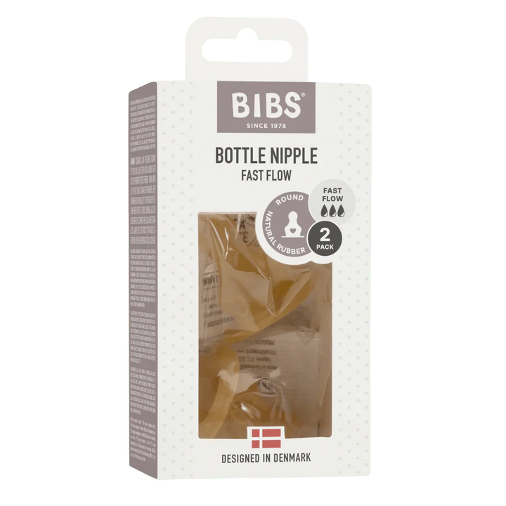 BIBS flaske nipple fast flow, naturlig gummi, 2-pakning, designet i Danmark