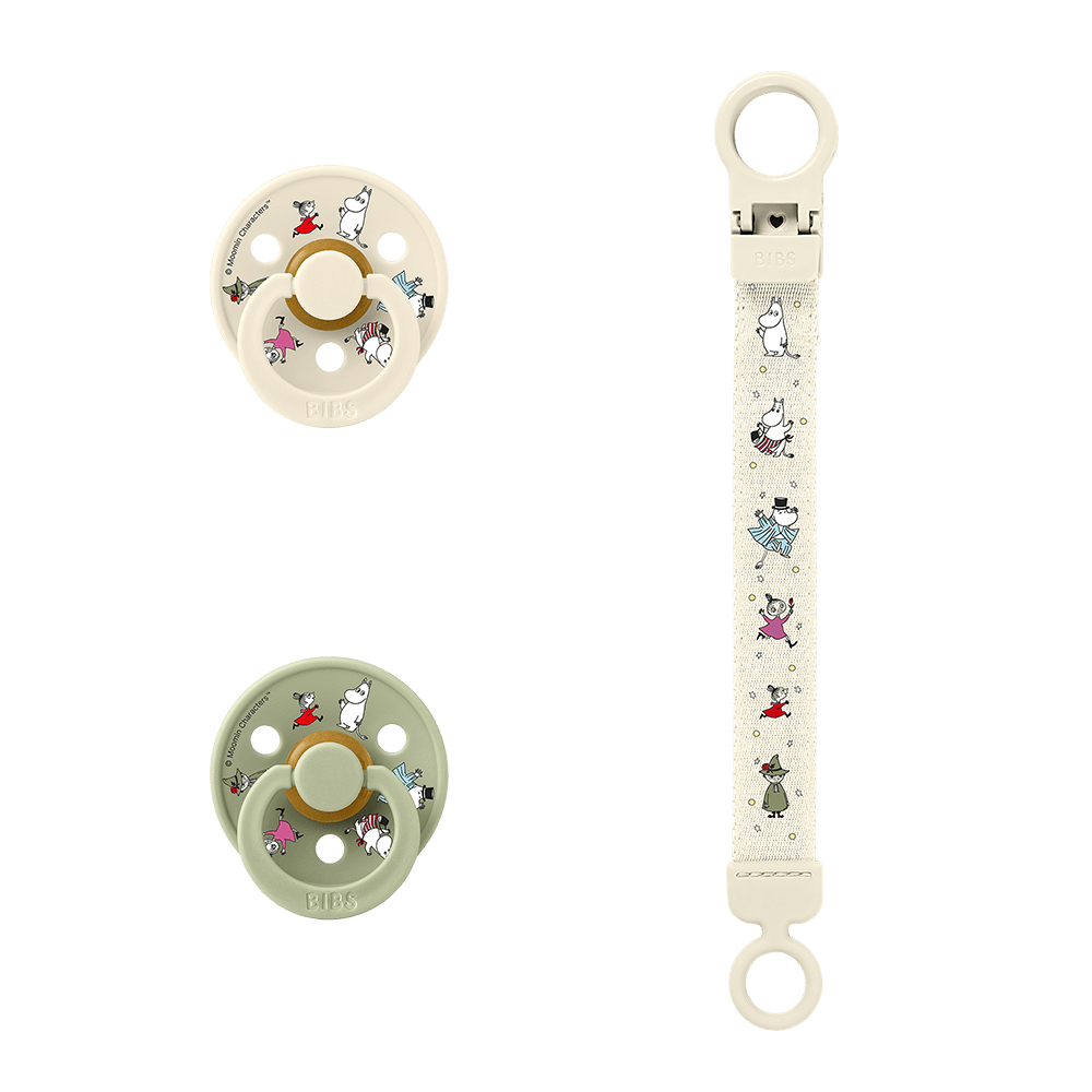 BIBS x Moomin Smokk &amp; Smokkelenke Gavesett – Ivory/Sage | Torgunns Barneklær AS