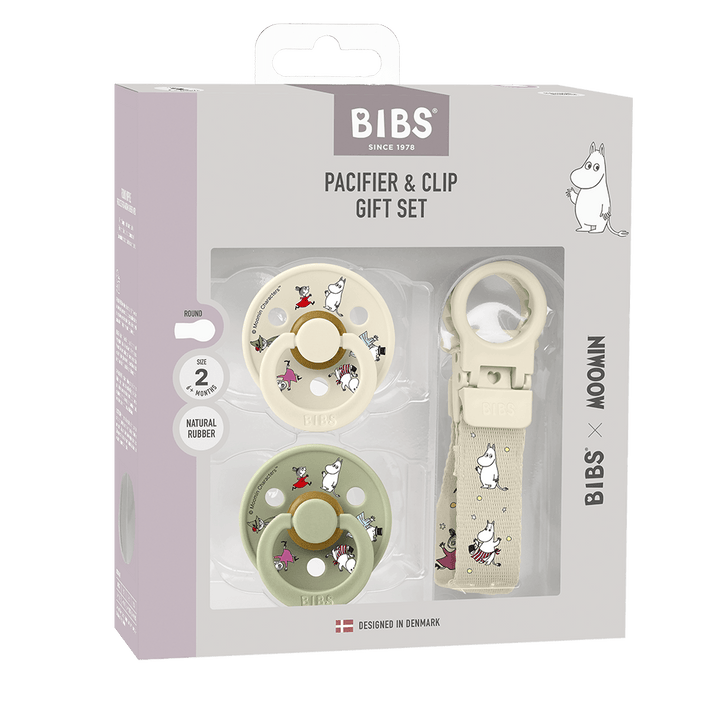 BIBS x Moomin Smokk &amp; Smokkelenke Gavesett – Ivory/Sage | Torgunns Barneklær AS