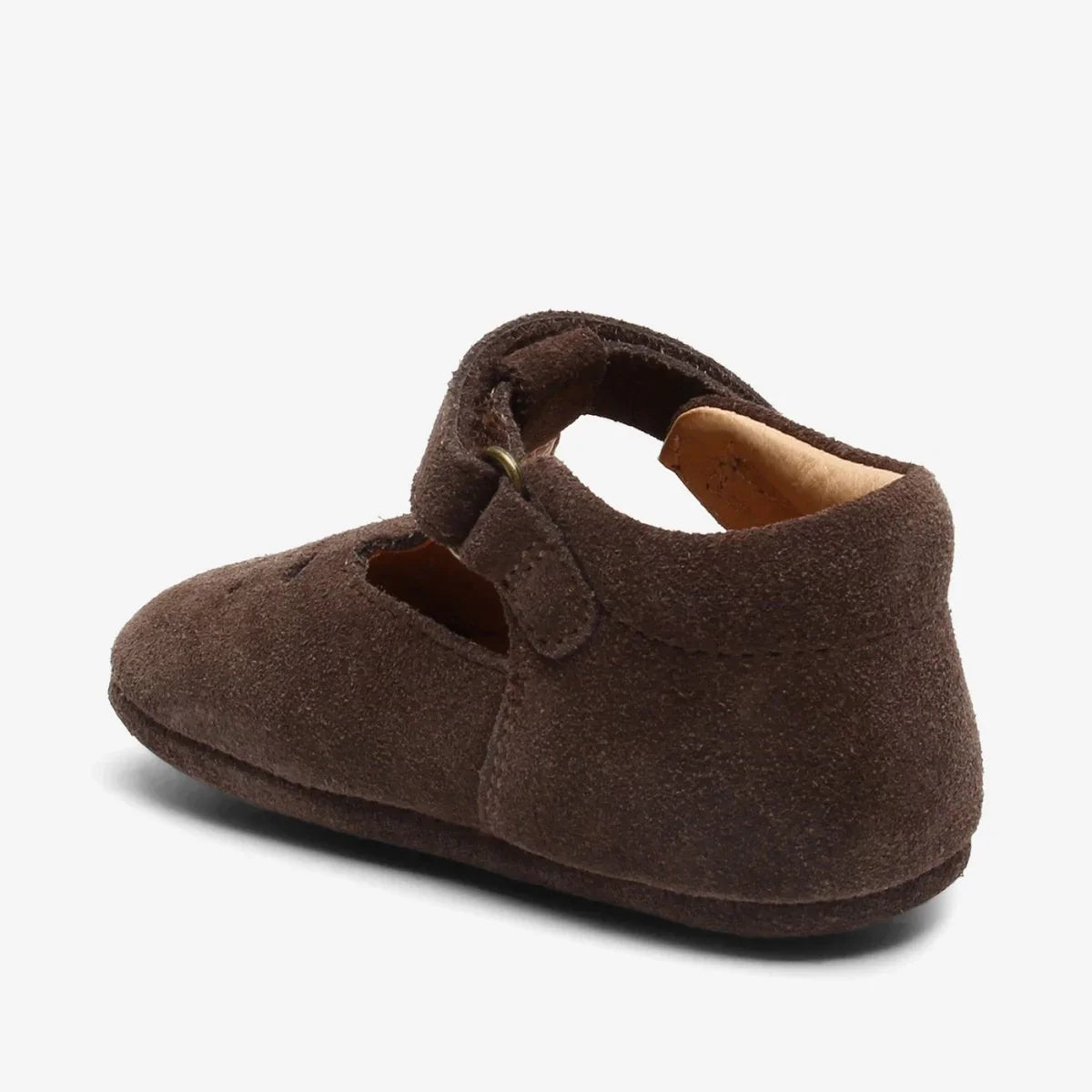 Mørkebrune babysko i ull med velcro, myke og bekvemme for små føtter