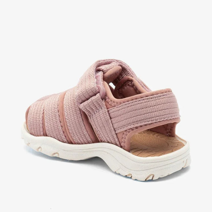 Rosa barne-sandaler med velcro, myk tekstil og hvit sole for små barn