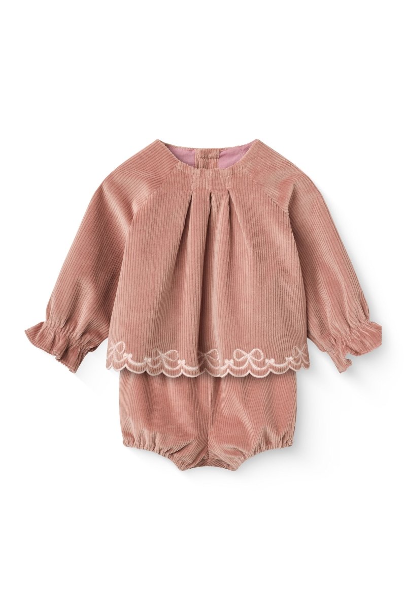 Copenhagen Colors | Babysett i cord med broderi – Støvet rosa | Torgunns Barneklær AS
