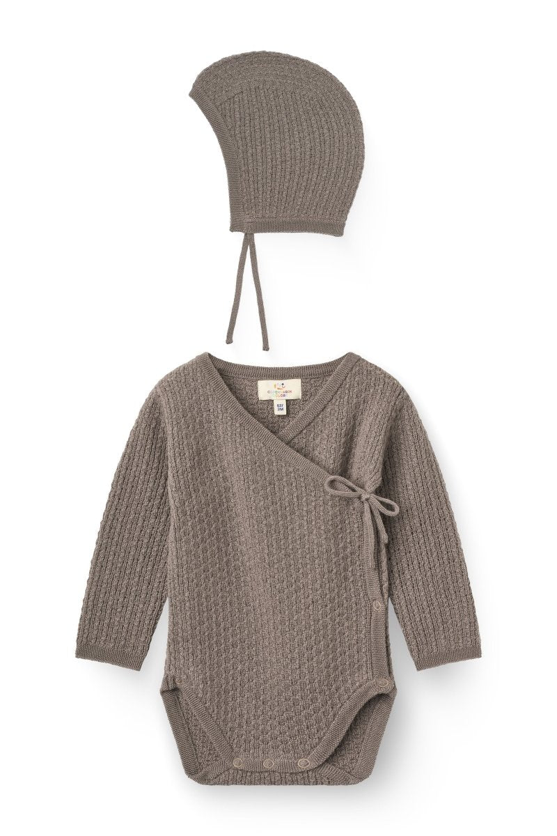Copenhagen Colors | Merino pointelle body og lue, 2-delt sett – Naturmelert | Torgunns Barneklær AS