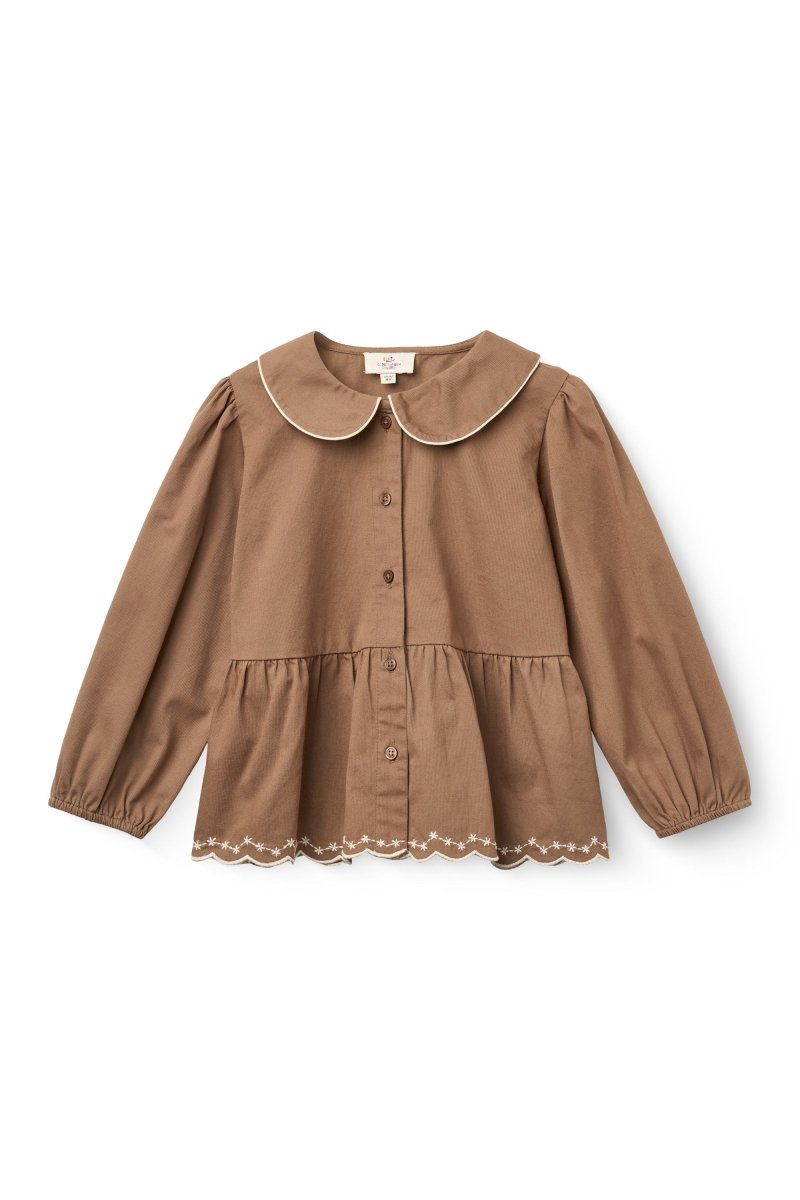 Copenhagen Colors | Twillbluse med broderi – Valnøttbrun | Torgunns Barneklær AS