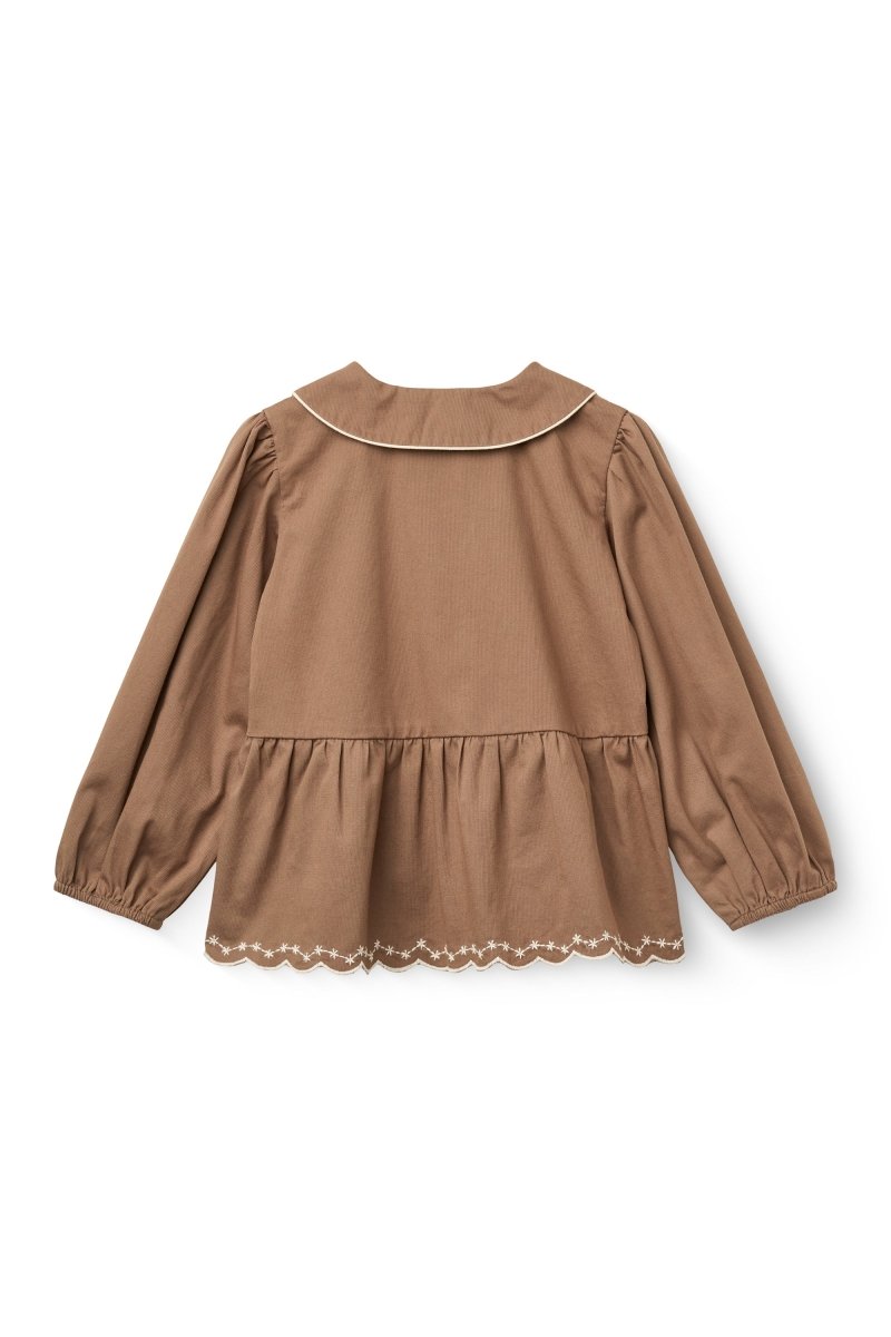 Copenhagen Colors | Twillbluse med broderi – Valnøttbrun | Torgunns Barneklær AS