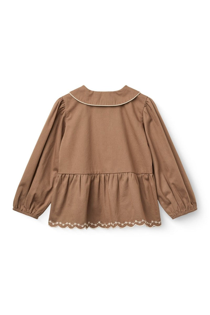 Copenhagen Colors | Twillbluse med broderi – Valnøttbrun | Torgunns Barneklær AS