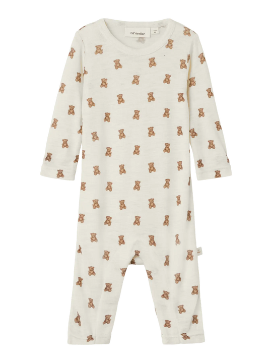 Lil' Atelier Baby WOOL NALU LS SLIM SUIT - Turtledove Melange | Teddybear - Torgunns Barneklær AS