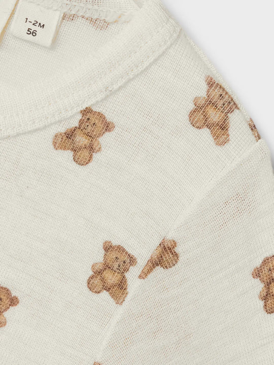 Lil' Atelier Baby WOOL NALU LS SLIM SUIT - Turtledove Melange | Teddybear - Torgunns Barneklær AS