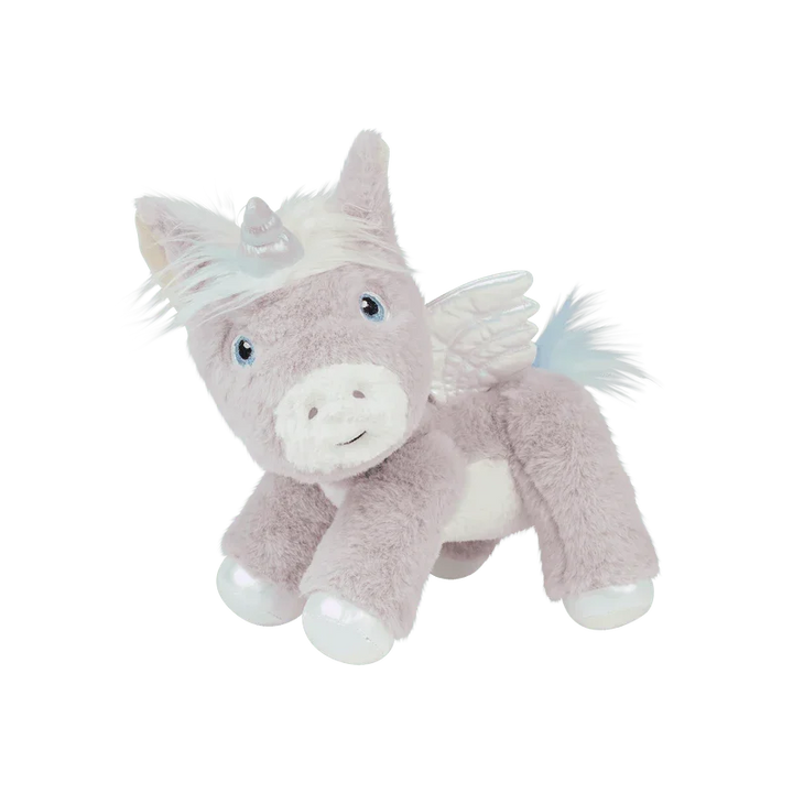Myk grå enhjørning plys med vinger og horn, perfekt babygave eller barneleketøy