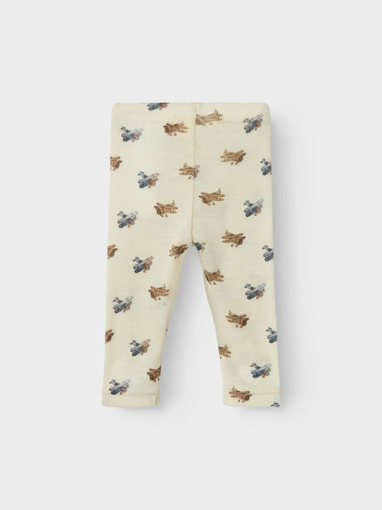 Lil' Atelier Baby WOOL NALU SLIM LEGGING NOOS - Turtledove Melange | Airplane - Torgunns Barneklær AS