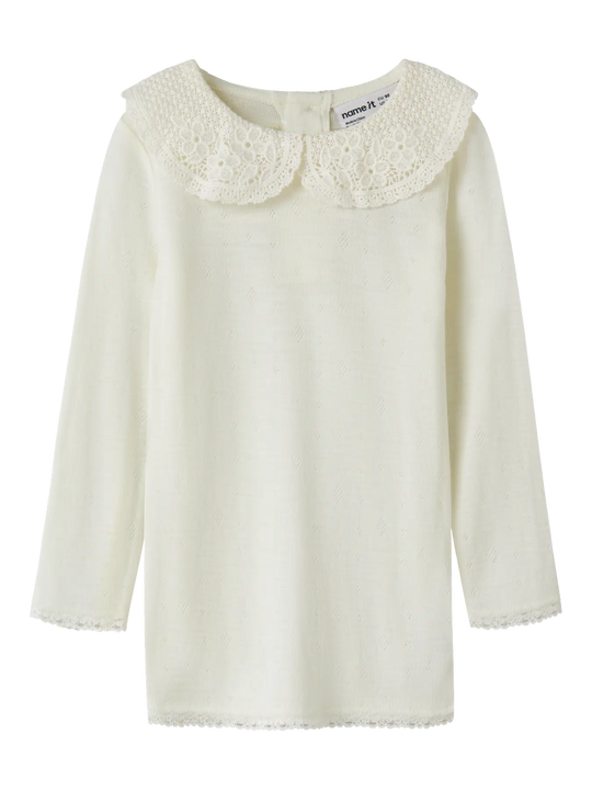 name it mini WANG WOOL NEEDLE LS TOP W/COLLAR - Snow White