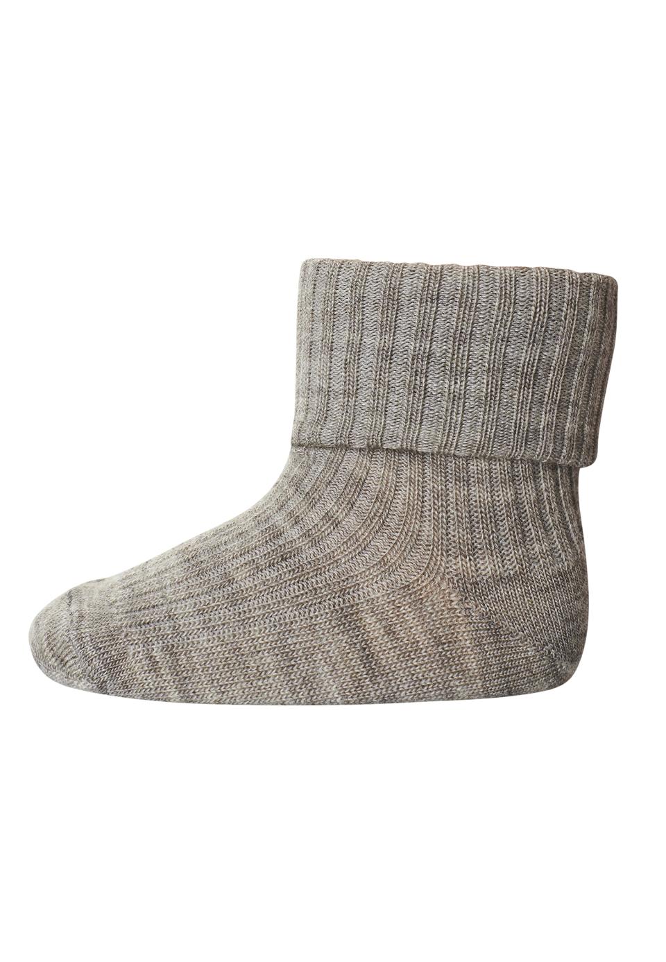 mp Denmark Rib Wool Baby Socks - Light Brown Melange - Torgunns Barneklær AS