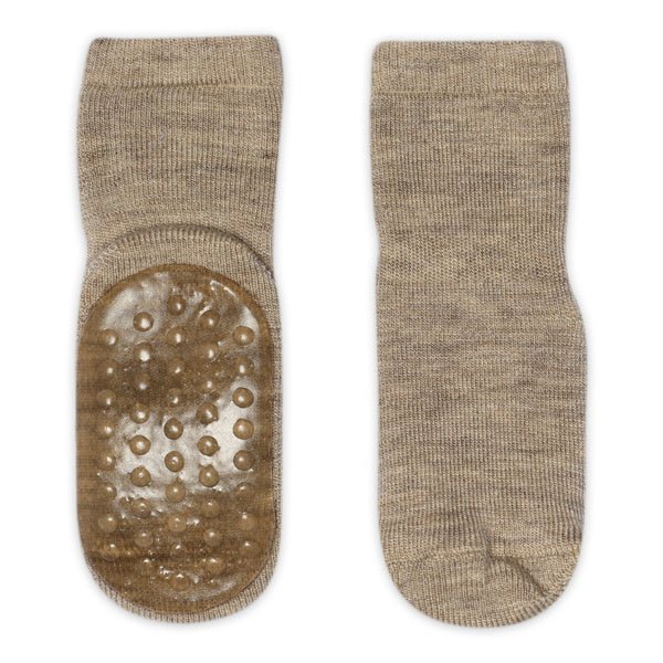 GoBabyGo | Ullsokker med anti-skli – Light Brown Melange | Torgunns Barneklær AS