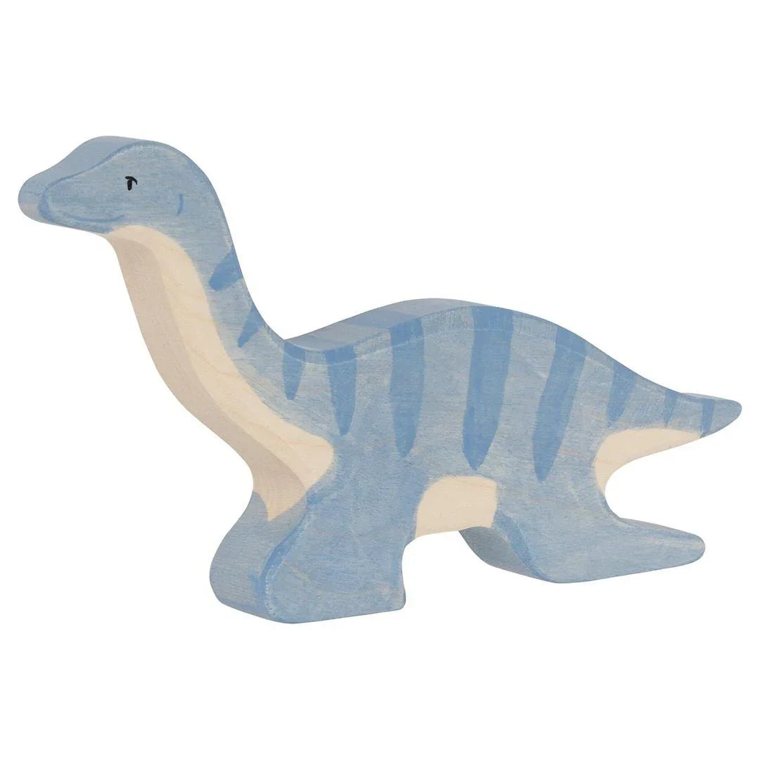 Blå treleketøy dinosaur med striper, myk barneklær og babyutstyr for 0-8 år