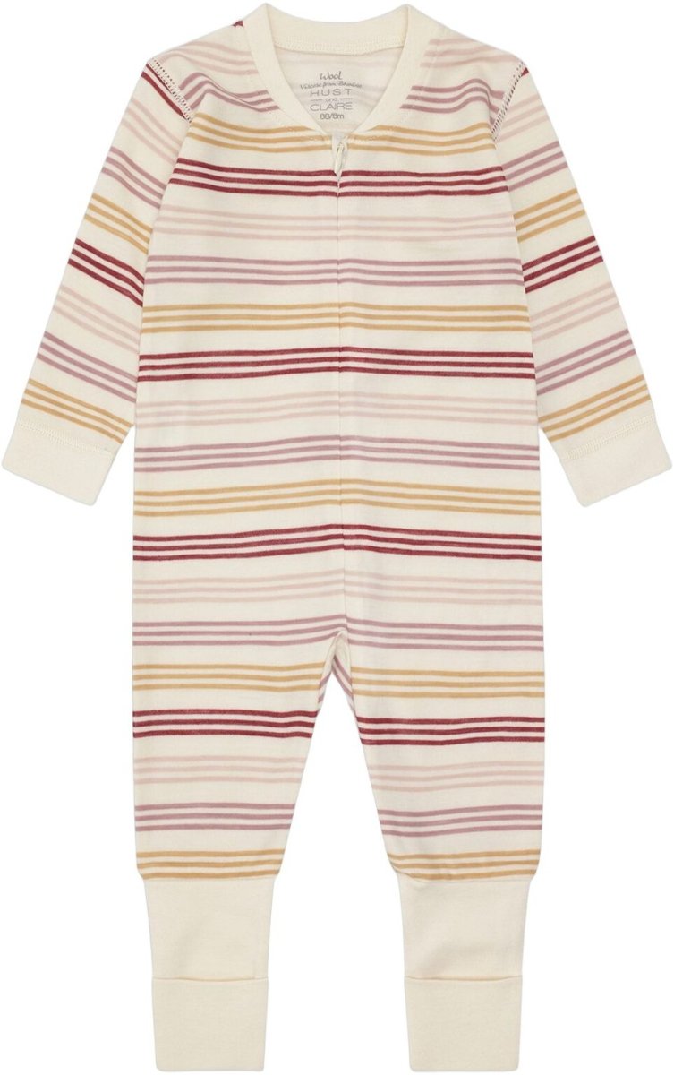 Hust &amp; Claire | Manu Zip 3 Stripes Pysj Ull/Bambus – Offwhite | Torgunns Barneklær AS