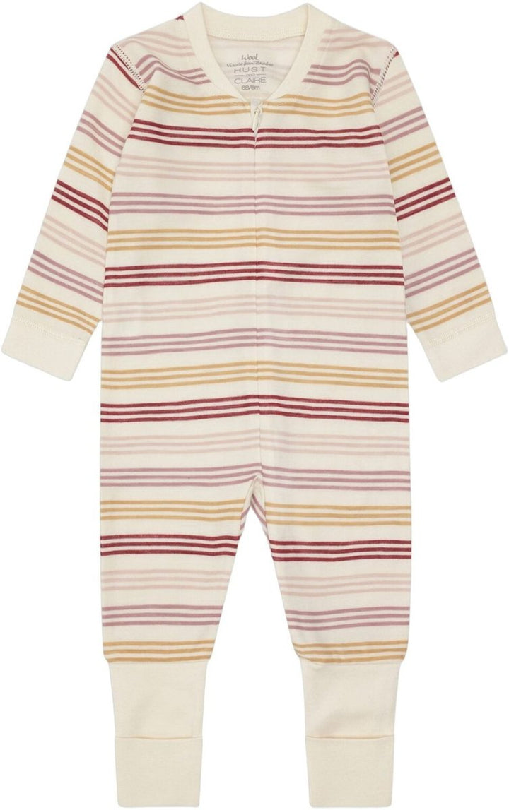 Hust &amp; Claire | Manu Zip 3 Stripes Pysj Ull/Bambus – Offwhite | Torgunns Barneklær AS