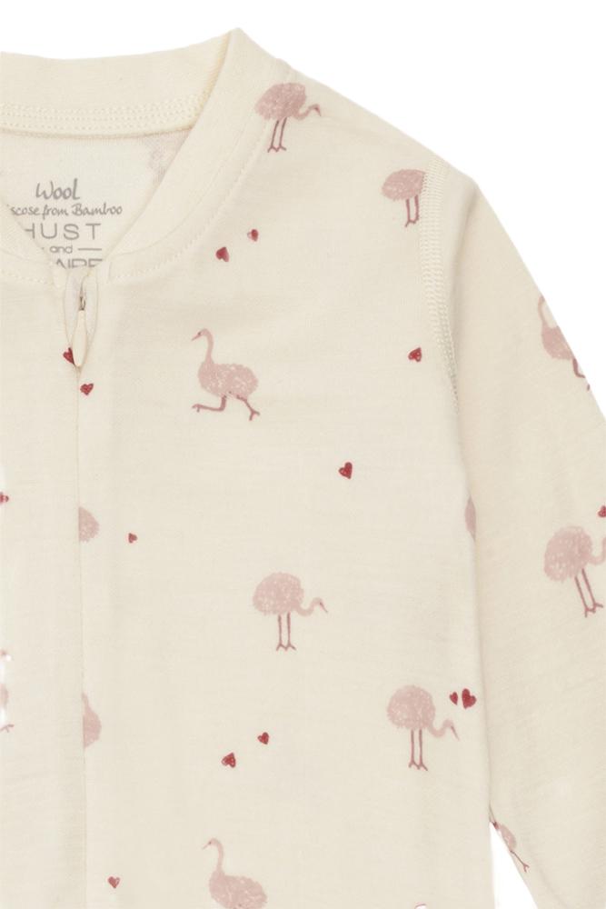 Hust &amp; Claire | Manu Zip Ostrich Pysj Ull/Bambus – Offwhite | Torgunns Barneklær AS
