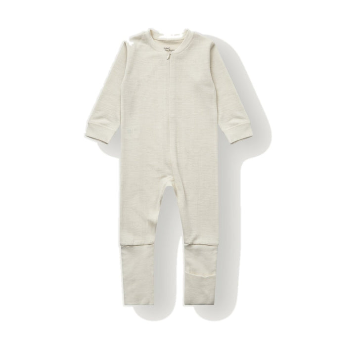 Hust &amp; Claire | Manu Zip Pointelle Ull/Bambus Heldress - Ivory | Torgunns Barneklær AS