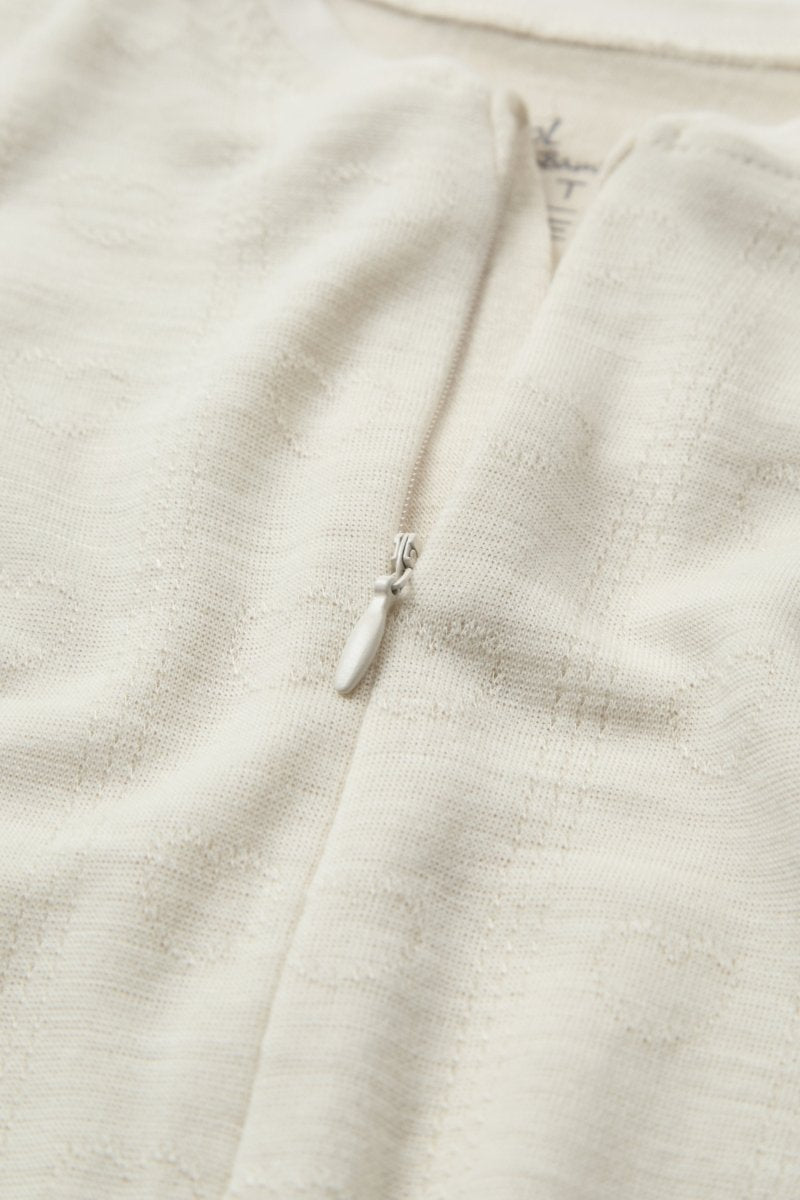 Hust & Claire | Manu Zip Pointelle Ull/Bambus Heldress - Ivory | Torgunns Barneklær AS