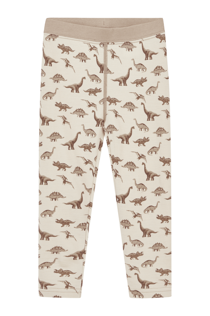 Hust &amp; Claire Ull/Bambus | Laki Leggings m/Dinosaurer - Mocha | Torgunns Barneklær AS