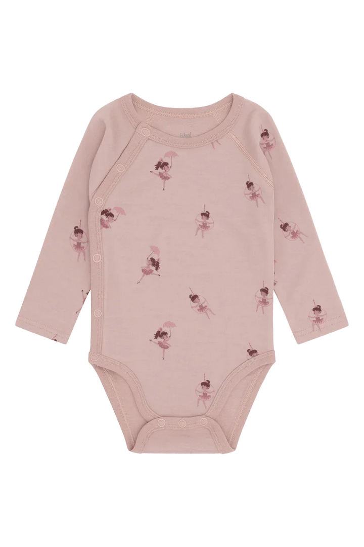 Lys rosa babybody med ballerina-mønster, myk og bekvem for spedbarn 0-8 år