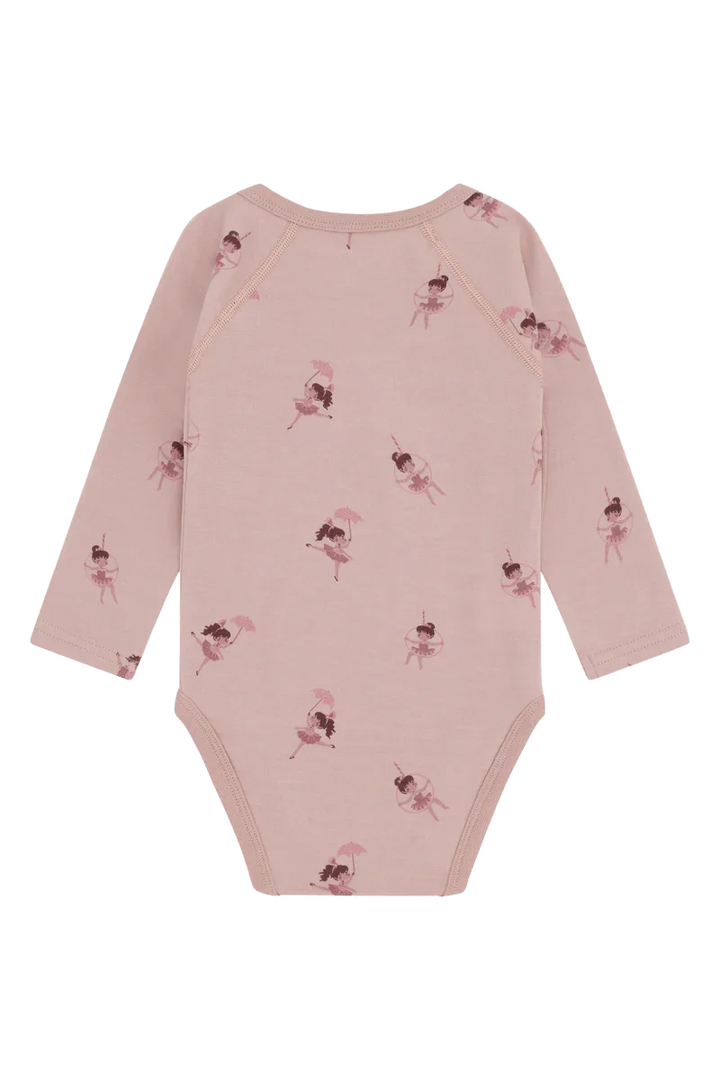 Rosa babybody med ballerina-mønster, myk ull for spedbarn 0-8 år