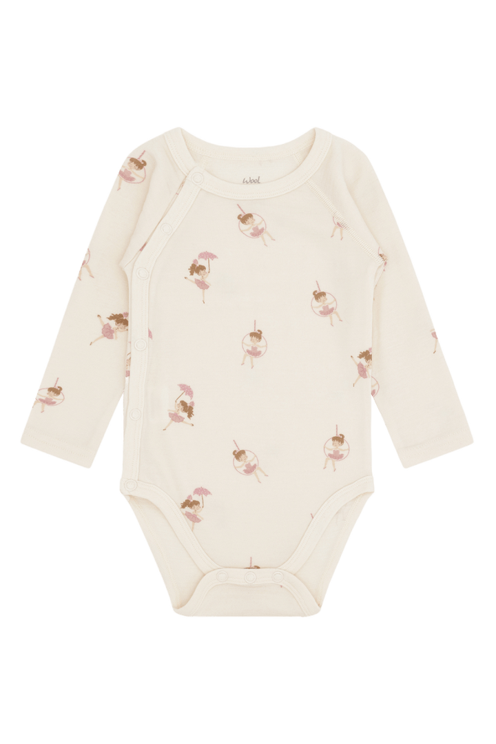 Hust &amp; Claire | Ull/Bambus Omslagsbody | Baloo Line Dancer - Offwhite | Torgunns Barneklær AS