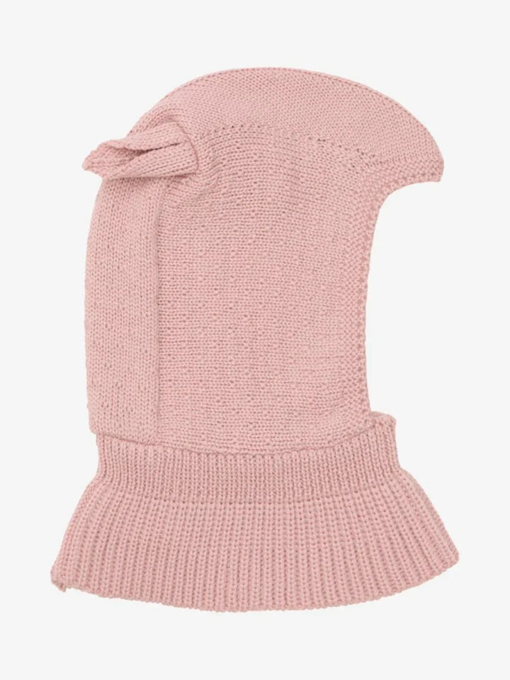 Rosa strikket babyhette med bue, myk ull for spedbarn 0-8 år