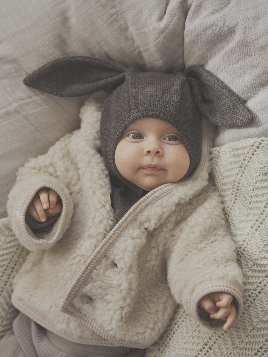 HUTTEliHUT | Balaclava Ears Wool Rib - Brown Melange | Torgunns Barneklær AS