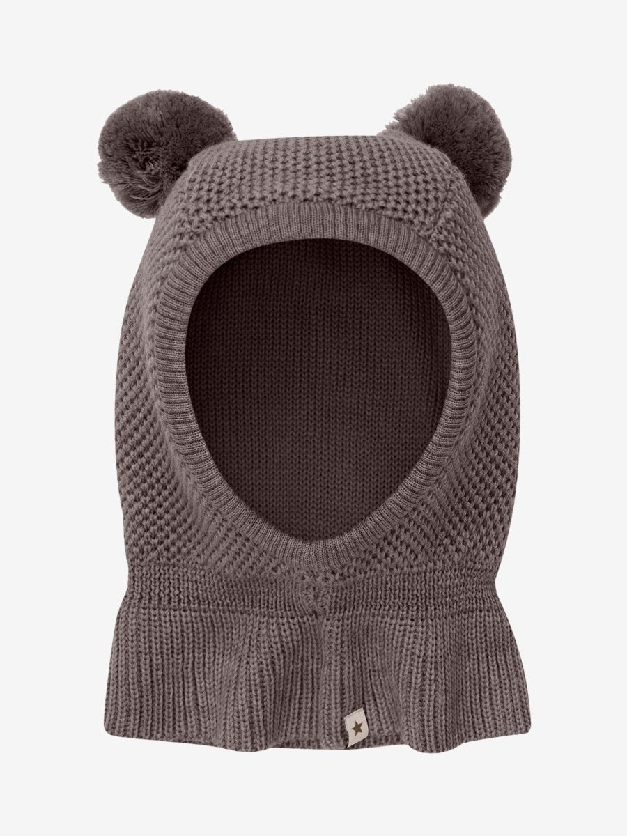 HUTTEliHUT | Balaclava Windstop Pompoms - Brown Melange | Torgunns Barneklær AS