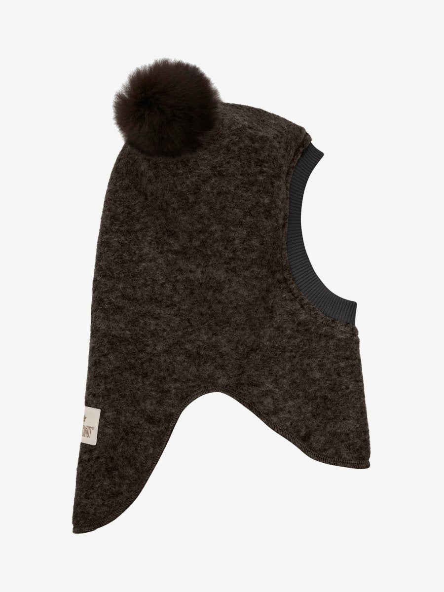 HUTTEliHUT - Balaclava Wool Alpaca Pompoms - Dark Brown Melange | Torgunns Barneklær AS