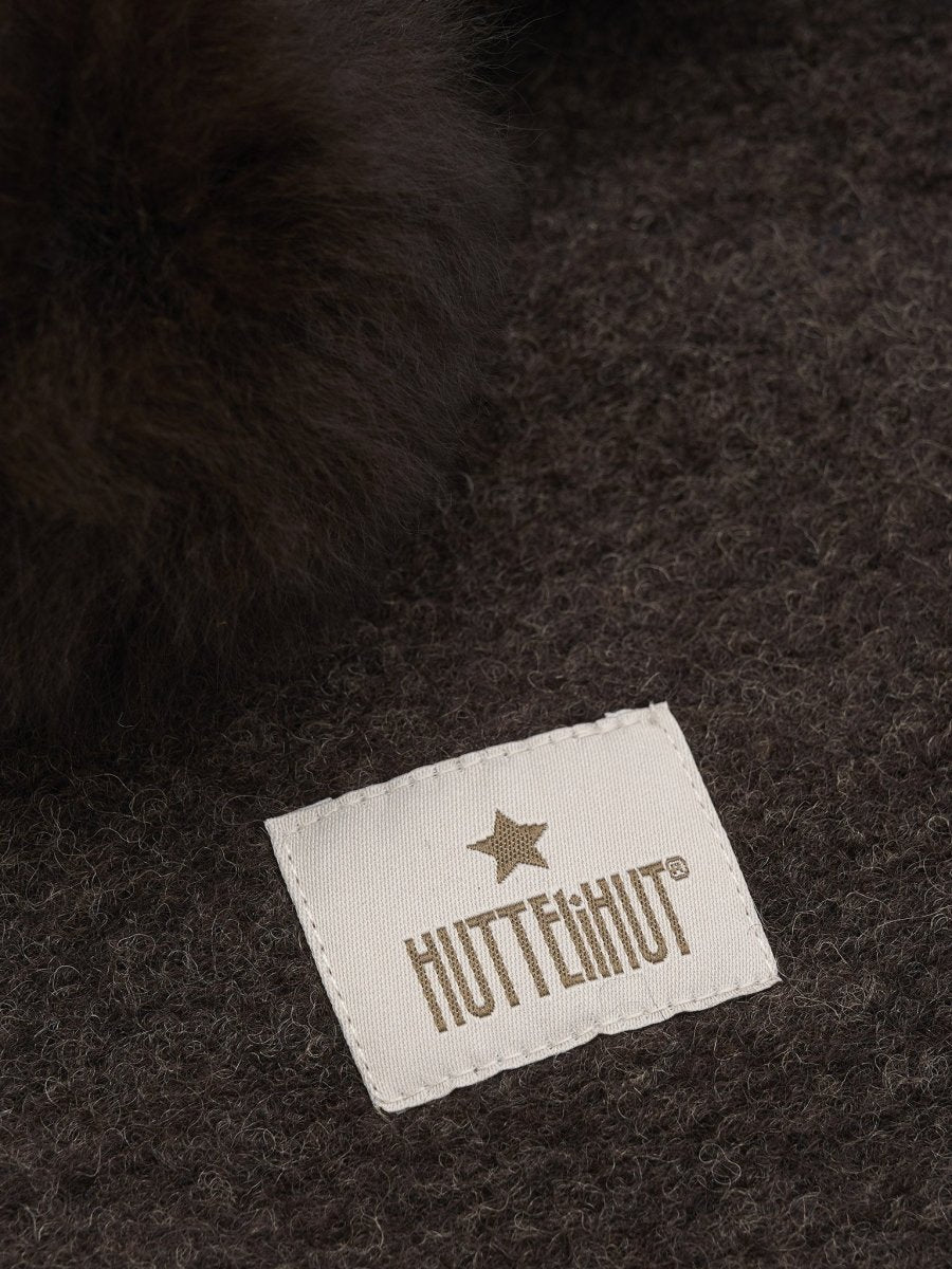 HUTTEliHUT - Balaclava Wool Alpaca Pompoms - Dark Brown Melange | Torgunns Barneklær AS