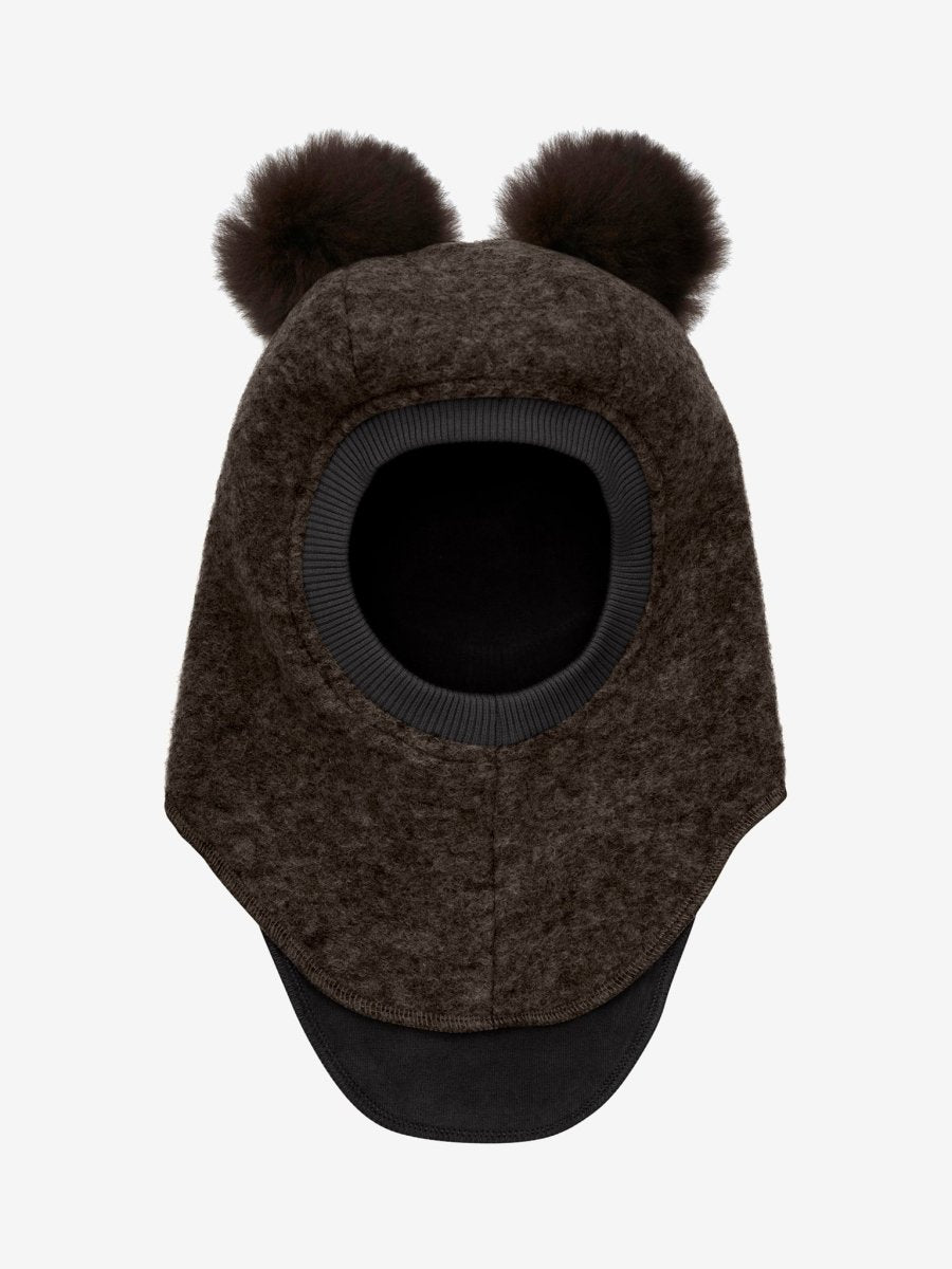 HUTTEliHUT - Balaclava Wool Alpaca Pompoms - Dark Brown Melange | Torgunns Barneklær AS
