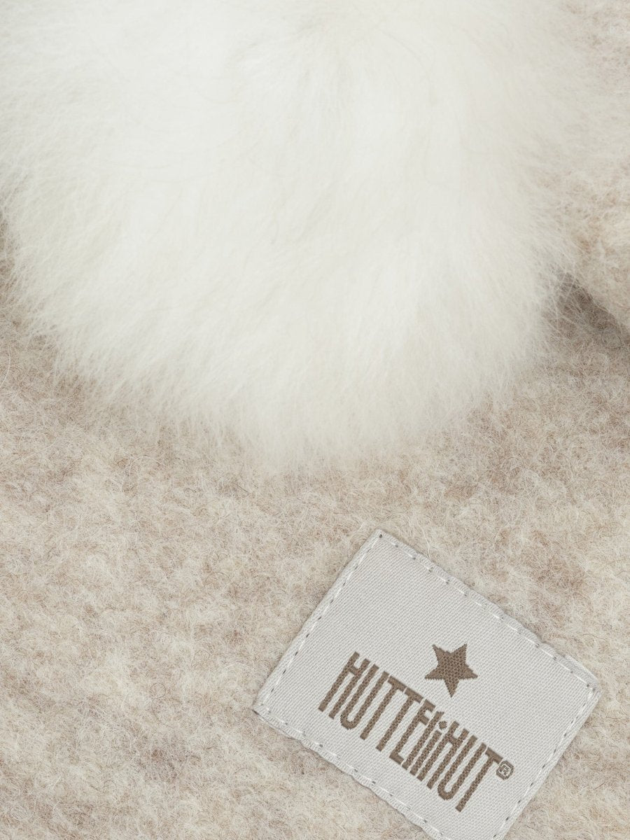 HUTTEliHUT | Balaclava Wool Alpaca Pompoms - Sand Melange | Torgunns Barneklær AS