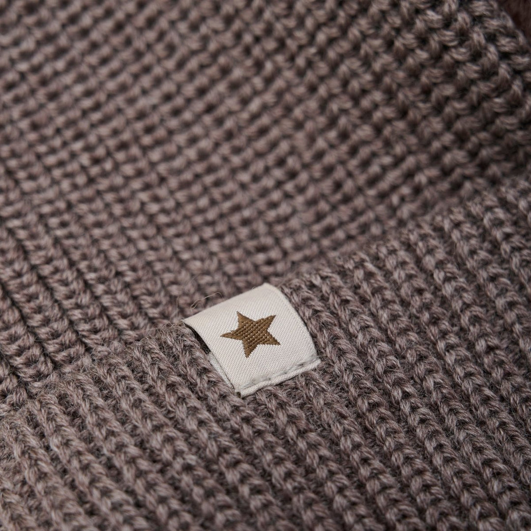HUTTEliHUT | Beanie Wool Knit Pompoms - Brown Melange | Torgunns Barneklær AS