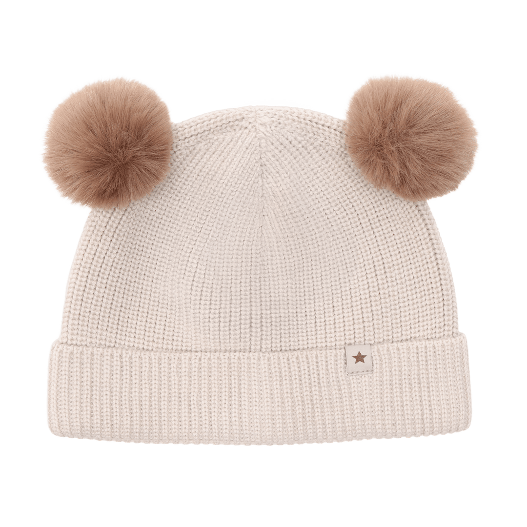 HUTTEliHUT | Beanie Wool Knit Pompoms - Sand Melange | Torgunns Barneklær AS
