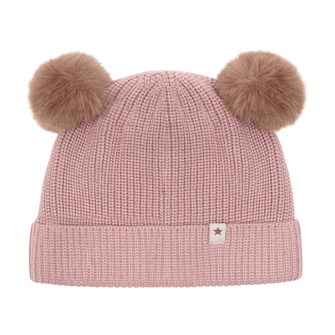 HUTTEliHUT | Beanie Wool Knit Pompoms - Woodrose | Torgunns Barneklær AS