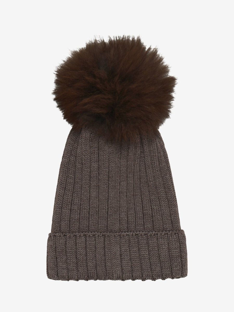 HUTTEliHUT | Hat Knit Alpaca Pompom - Brown Melange | Torgunns Barneklær AS