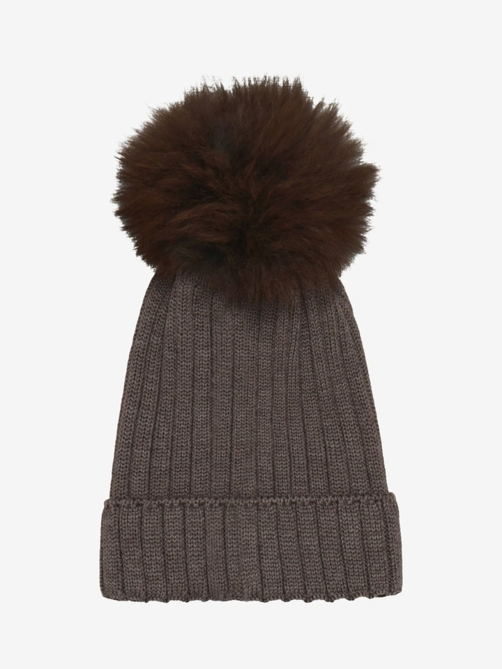 HUTTEliHUT | Hat Knit Alpaca Pompom - Brown Melange | Torgunns Barneklær AS