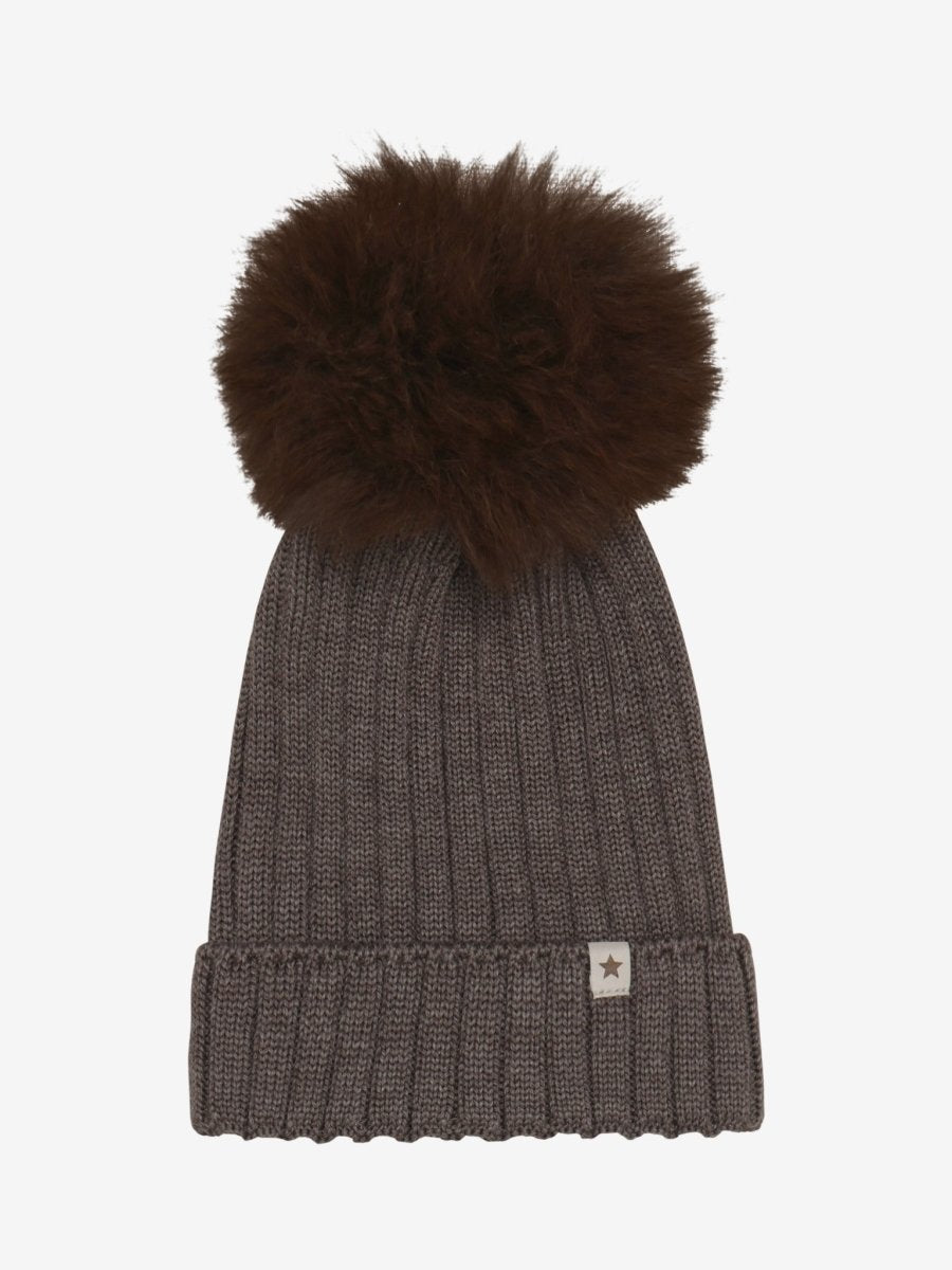 HUTTEliHUT | Hat Knit Alpaca Pompom - Brown Melange | Torgunns Barneklær AS