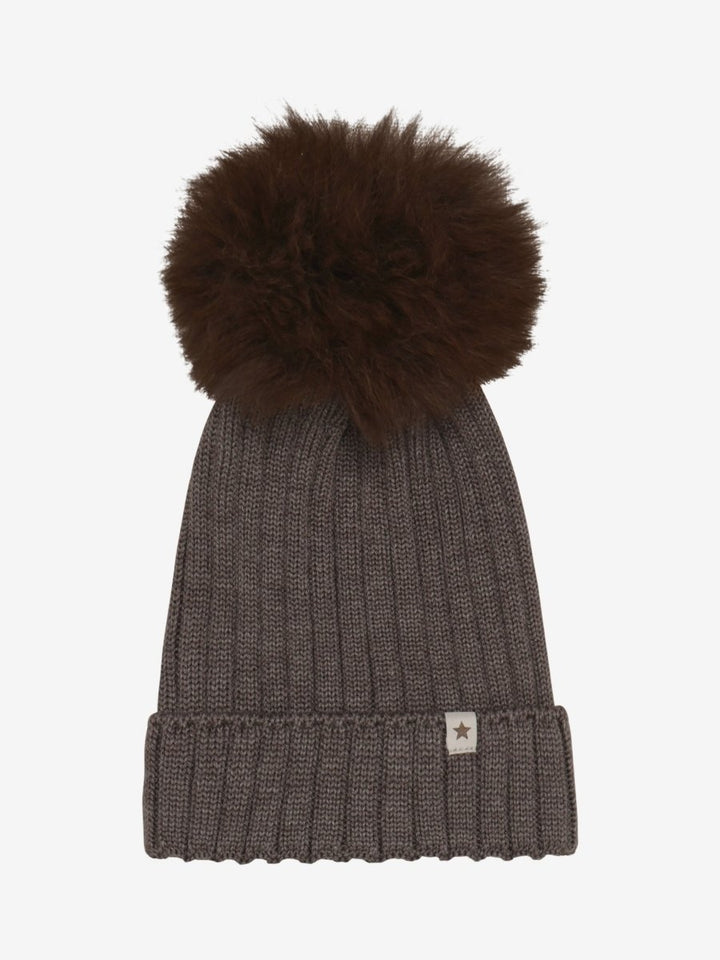 HUTTEliHUT | Hat Knit Alpaca Pompom - Brown Melange | Torgunns Barneklær AS