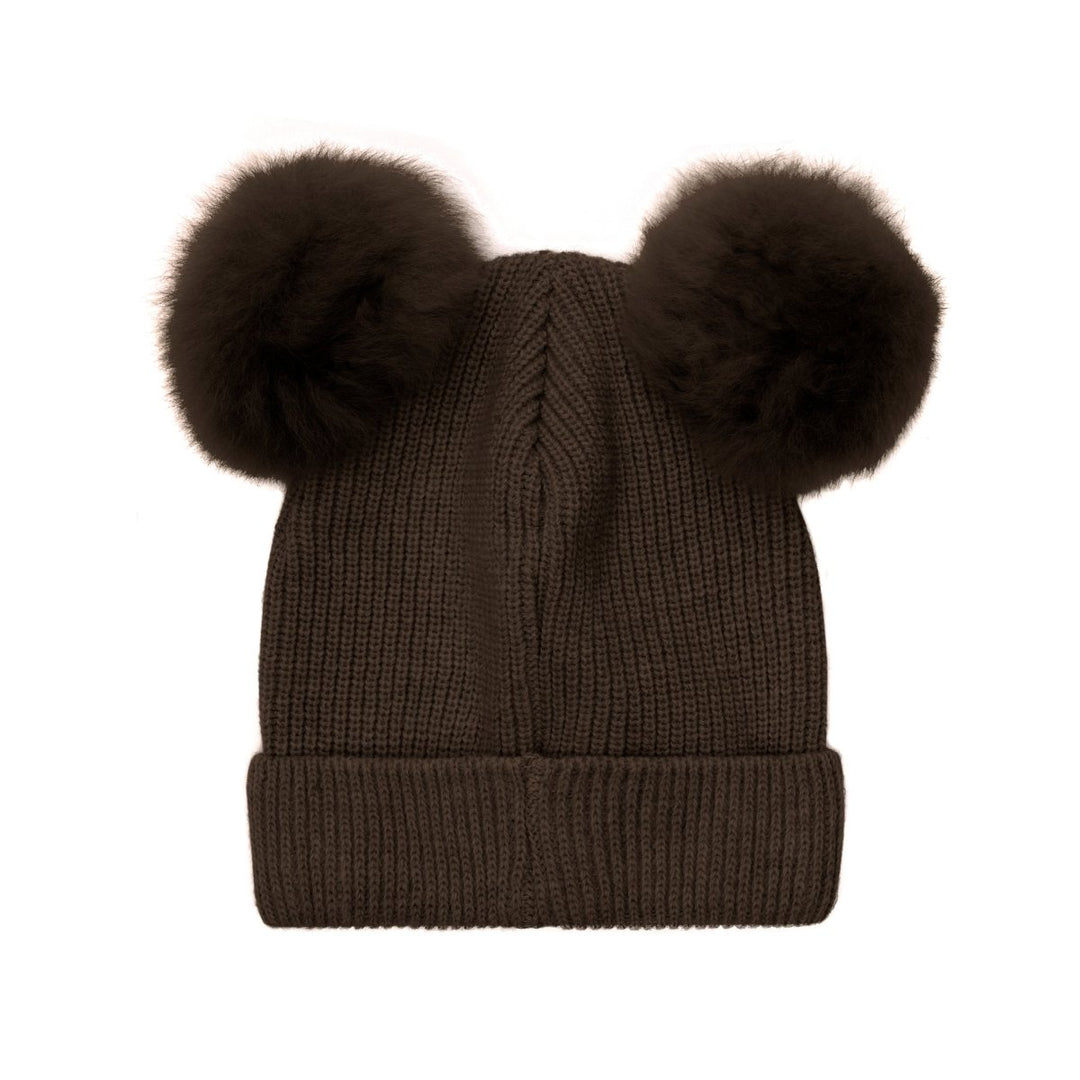 HUTTEliHUT | Hat Knit Alpaca Pompoms - Dark Brown Melange | Torgunns Barneklær AS