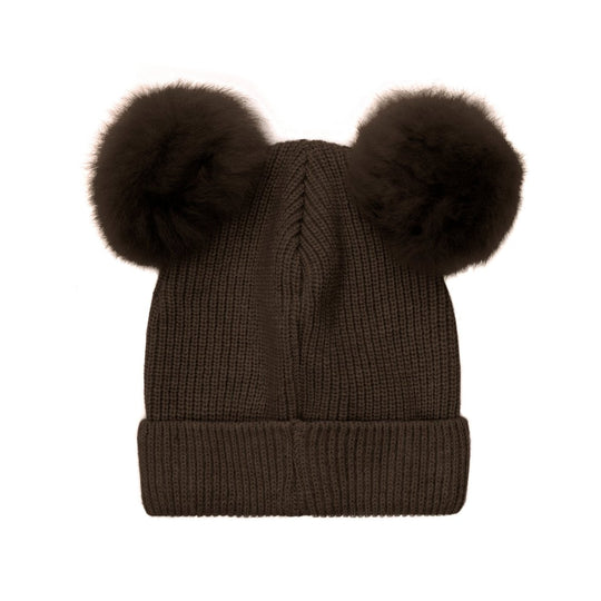 HUTTEliHUT | Hat Knit Alpaca Pompoms - Dark Brown Melange | Torgunns Barneklær AS