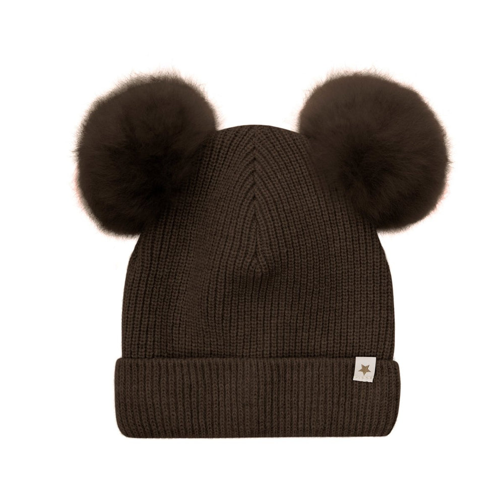 HUTTEliHUT | Hat Knit Alpaca Pompoms - Dark Brown Melange | Torgunns Barneklær AS