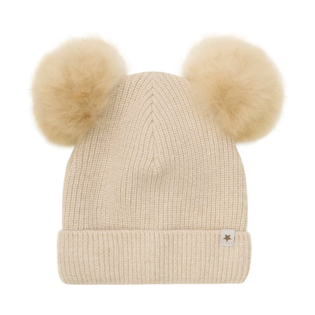 HUTTEliHUT | Hat Knit Alpaca Pompoms - Sand Melange | Torgunns Barneklær AS