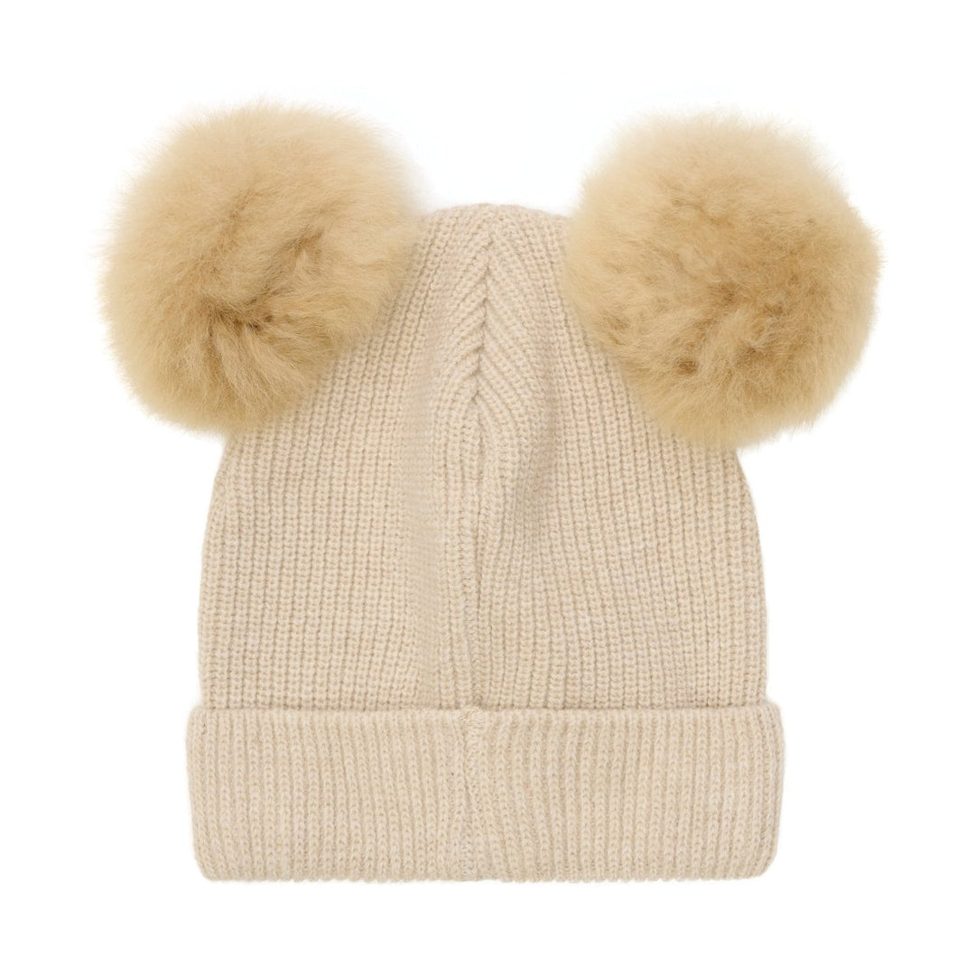HUTTEliHUT | Hat Knit Alpaca Pompoms - Sand Melange | Torgunns Barneklær AS