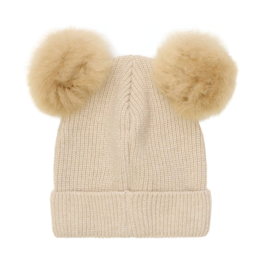 HUTTEliHUT | Hat Knit Alpaca Pompoms - Sand Melange | Torgunns Barneklær AS